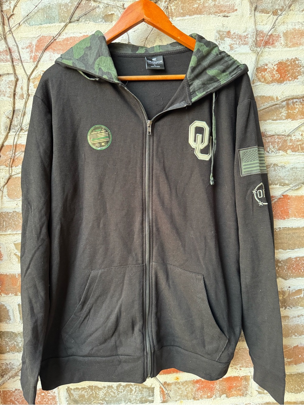 NWT Colosseum Oklahoma Sooners OHT Military Waffle Full Zip Hoodie L